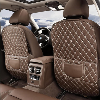 Leatherette Car Seat Protector - 2 Pack Large Car Kick Mats with Storage Pockets Organizer Seat Back Cover Against Dirty Shoes & Scratches, Universal Fit for Most Vehicles (Black)