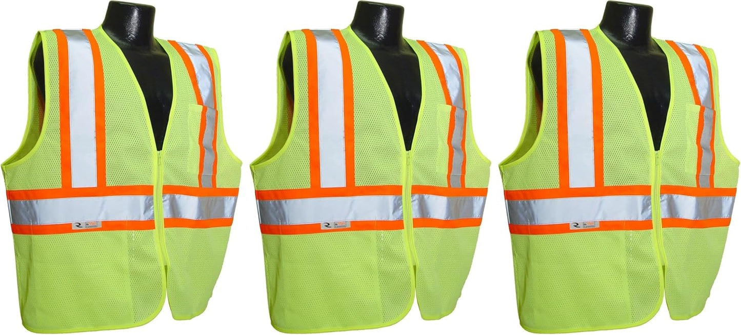 Radians SV22-2ZGM-L Polyester Mesh Economy Class 2 High Visibility Zipper Closure Vest with Two-Tone Trim, Large, Green
