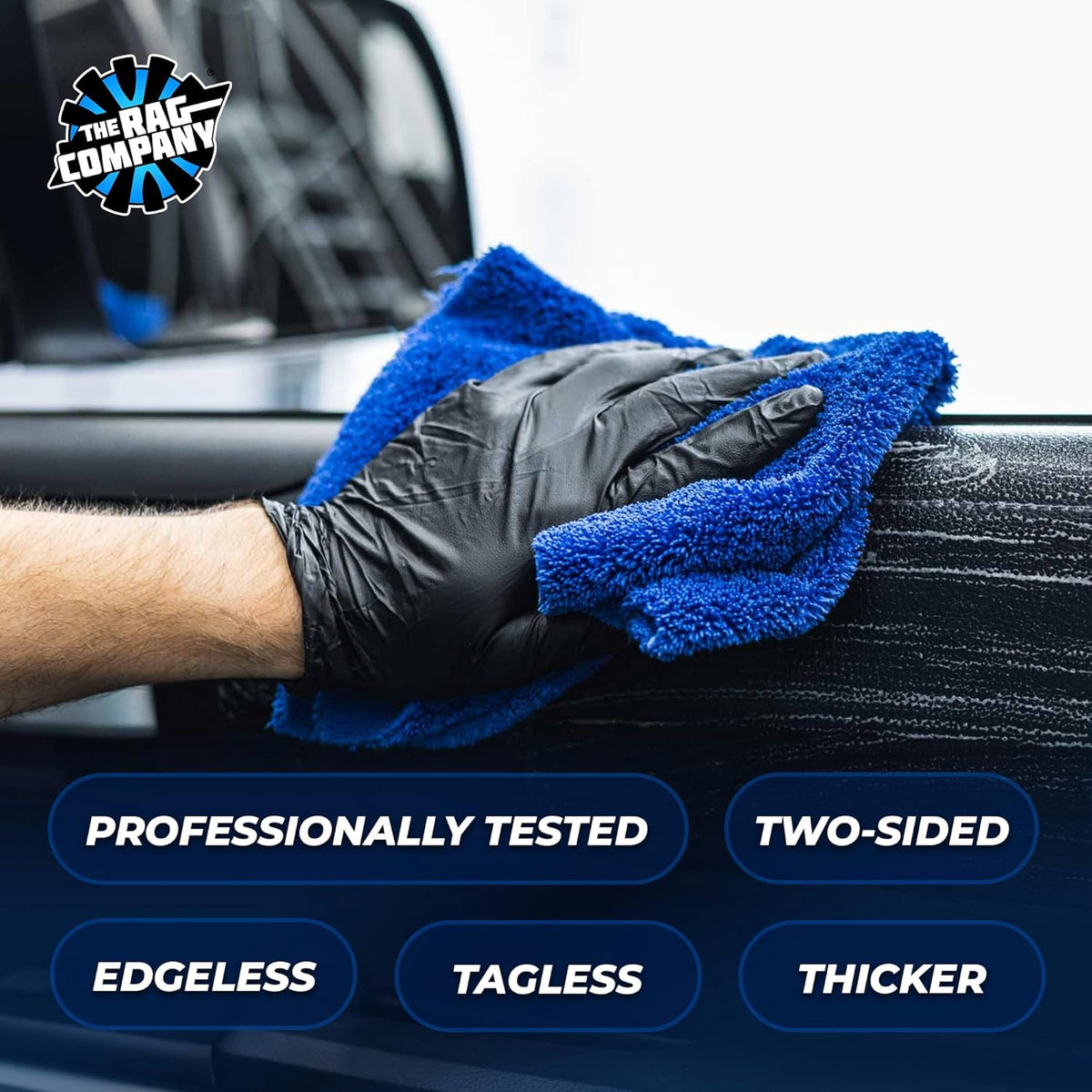 The Rag Company - Creature Edgeless Auto Detailing Towels (10-Pack) Professional 70/30 Blend, Dual-Pile Plush Microfiber, Buffing & Polishing, 420gsm, 16in x 16in, Black