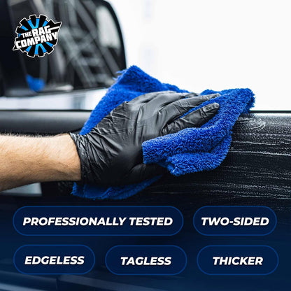 The Rag Company - Creature Edgeless Auto Detailing Towels (10-Pack) Professional 70/30 Blend, Dual-Pile Plush Microfiber, Buffing & Polishing, 420gsm, 16in x 16in, Black