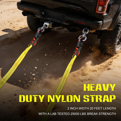 Heavy Duty Recovery Tow Strap, 2" x 20ft, 25,000 LBS Break Strength, Reinforced Loops,Winch Extension & Tree Saver Strap for Trucks, SUVs, Jeeps, ATVs and Off-Road Vehicle Emergency Recovery