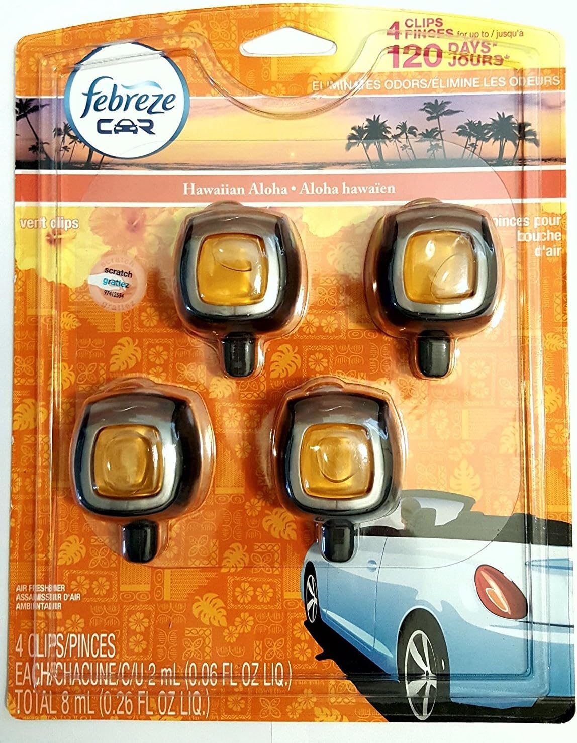 Febreze Car Air Freshener Vent Clip Platinum Ice Scent, .07 oz. Car Vent Clip, Pack of 4