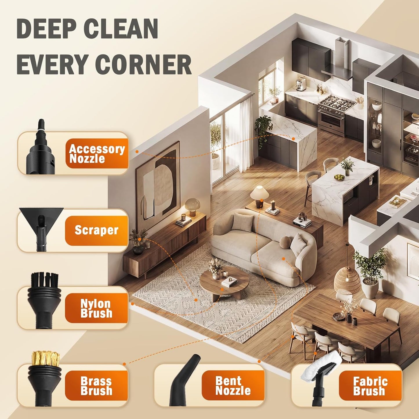 Steam Cleaner for Home, 1600W Handheld Steamer for Cleaning with 1.69QT Tank, High Temp Pressurized Steam Cleaner with 15 Accessories for Grout, Tile, Floor, Couch, Car Detailing