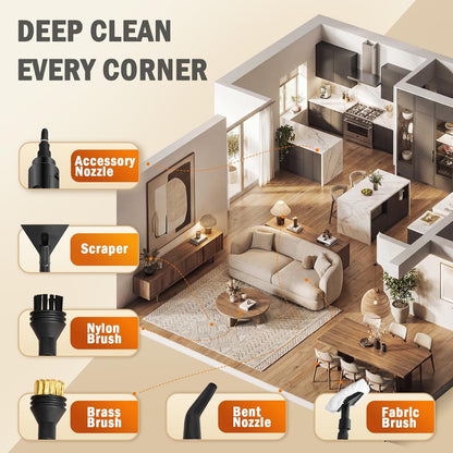 Steam Cleaner for Home, 1600W Handheld Steamer for Cleaning with 1.69QT Tank, High Temp Pressurized Steam Cleaner with 15 Accessories for Grout, Tile, Floor, Couch, Car Detailing
