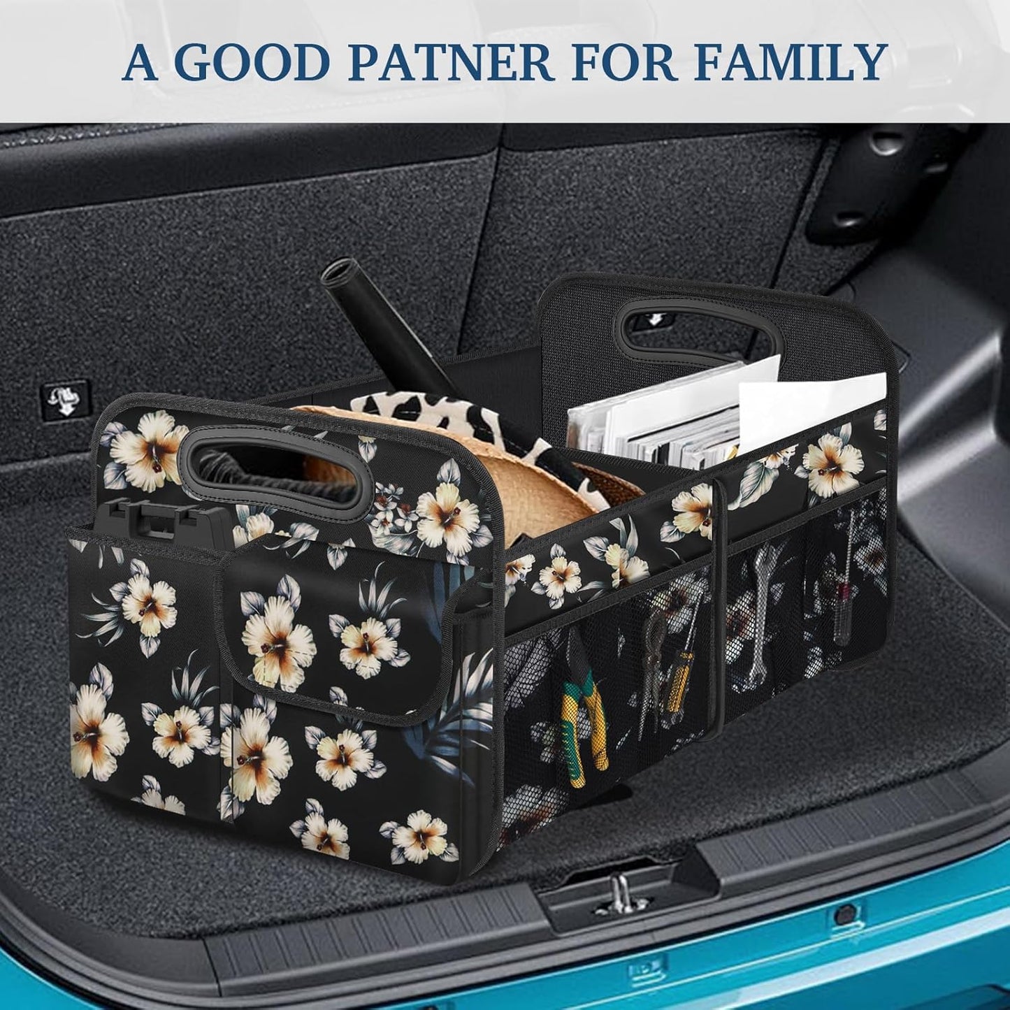 Femuar Car Trunk Organizer with Large Capacity Waterproof Car Accessories for Women & Men, Collapsible Trunk Organizer for Suv/Jeep/Sedan,Tools (Black, Standard)