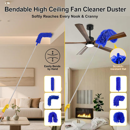 Tiumso Microfiber Feather Duster 5-in-1 Kit, Dusters for Cleaning, Duster with Extension Pole 100 Inches, Cobweb Duster, Microfiber Dusters for High Ceilings and Fans, Blinds, Cars and Furniture