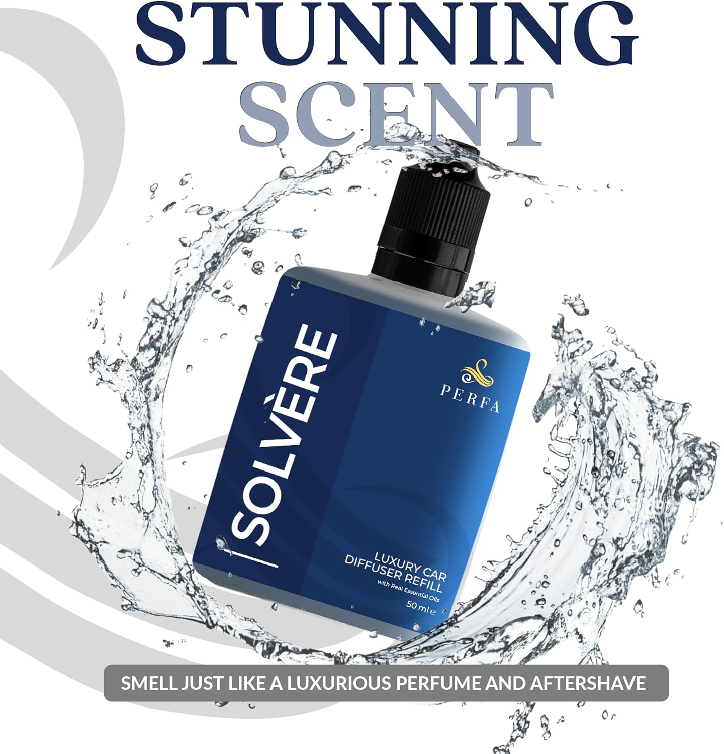 Solvère Car Air Freshener for Men | Perfume Style Freshener with Solvère Fragrance | Strong Freshener with Odour Eliminating Technology with Vent Clip | Car Air Freshener by Perfa