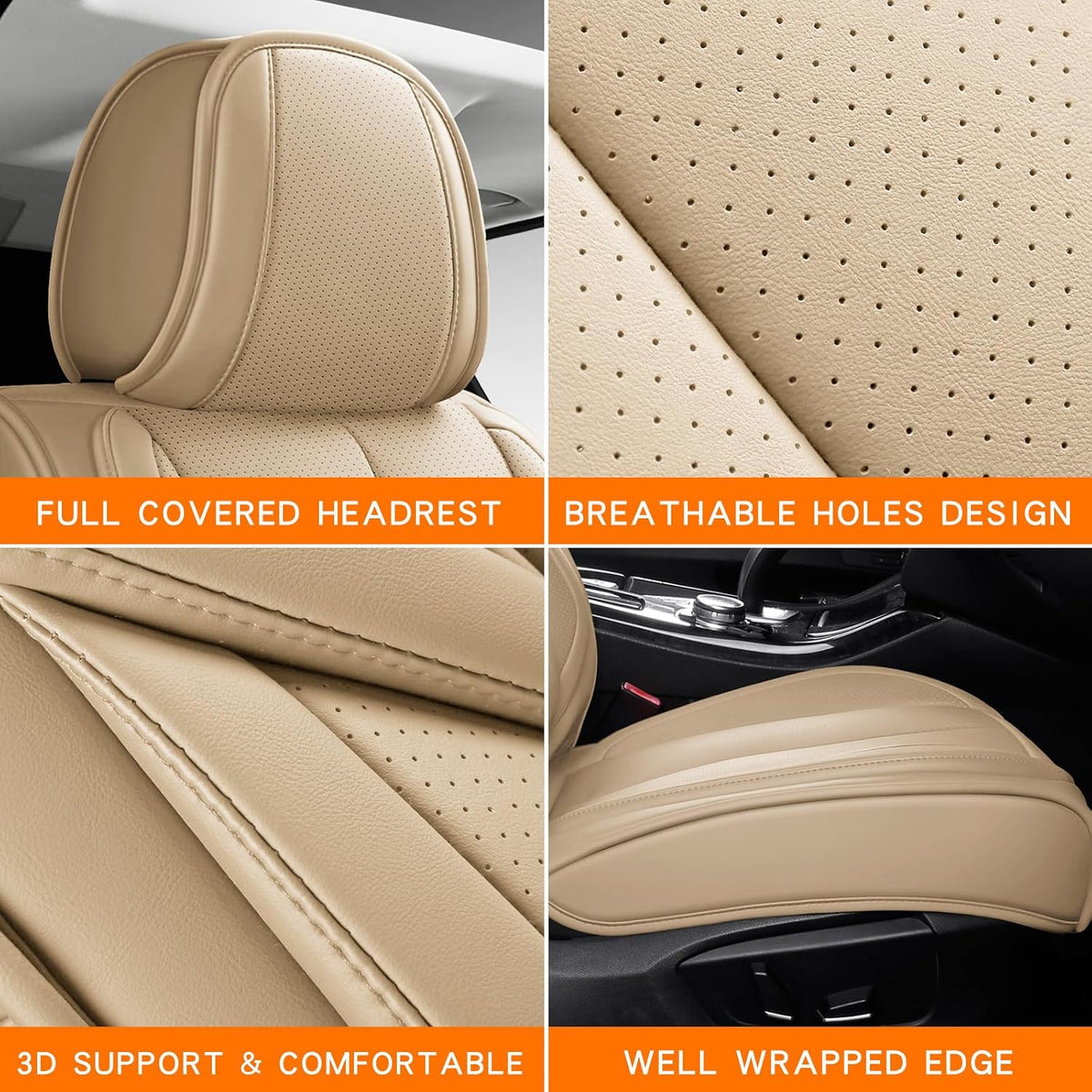 MINGBRON Car Seat Cover Full Set, Leather Car Seat Cover, Waterproof Seat Covers, Car Seat Cushion, Nappa Leather Seat Covers Car Seat Protector Universal Fit Most Cars Black