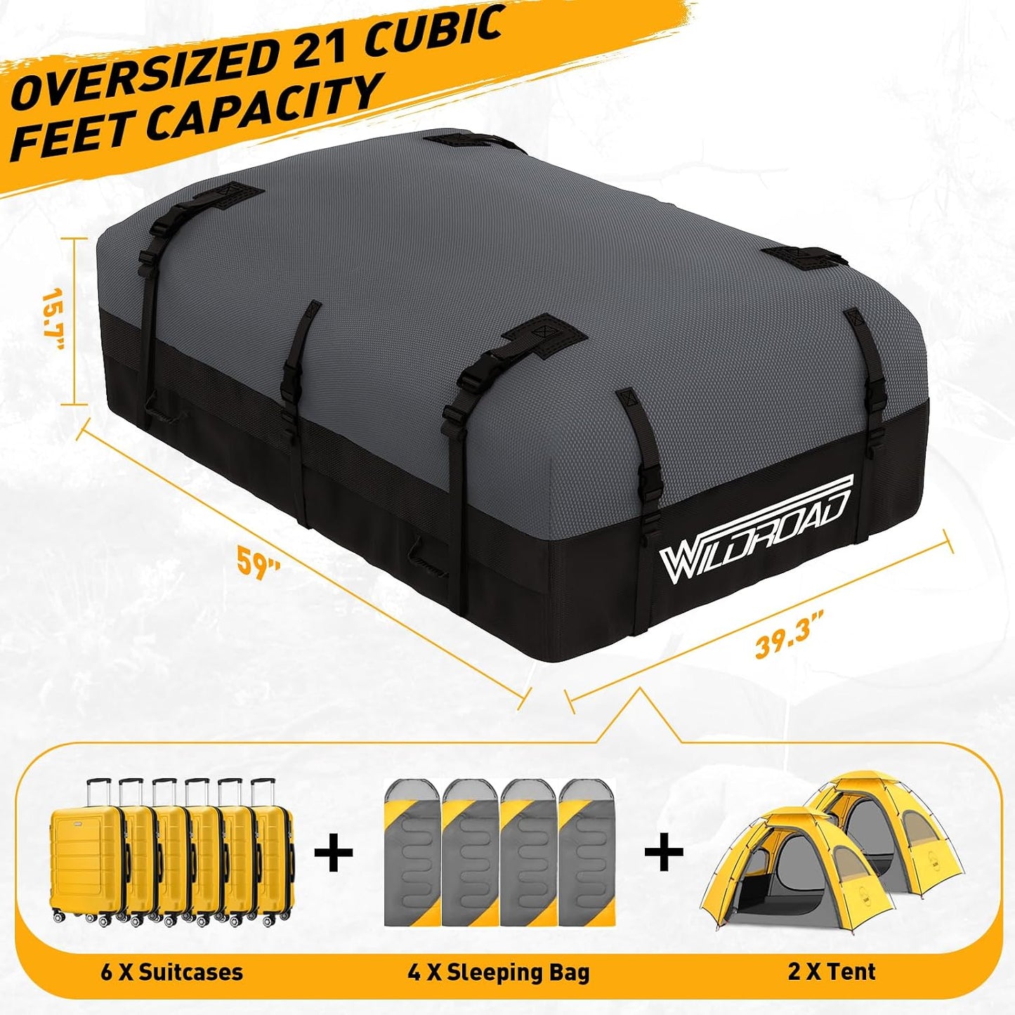 WILDROAD Car Roof Bag Rooftop Cargo Carrier, 21 Cubic Feet Waterproof Roof Luggage Cargo Carrier Bag with Anti-Slip Mat for All Cars Vehicles SUV with/Without Rack (21 Cubic Feet)