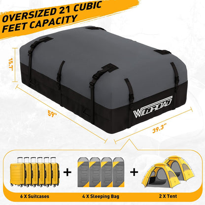 WILDROAD Car Roof Bag Rooftop Cargo Carrier, 21 Cubic Feet Waterproof Roof Luggage Cargo Carrier Bag with Anti-Slip Mat for All Cars Vehicles SUV with/Without Rack (21 Cubic Feet)