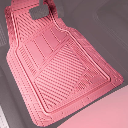 CAR PASS Heavy Duty Rubber Floor Mats 4-Piece,Pink Car Mats Full Sets Anti-Slip,Waterproof Universal Trim-to-Fit for Car SUV Truck, Durable All Weather Automotive Car Mats for Women,Girly(All Pink)