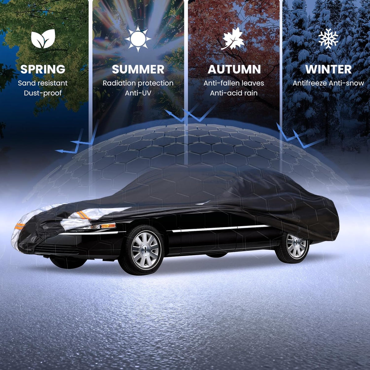 Large SUV Car Cover for Chevy Suburban 100% Waterproof All Weather, Heavy Duty Outdoor Full Exterior Covers Rain Sun Wind UV Protection. - Colors B