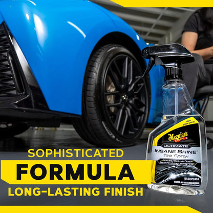 Meguiar's Ultimate Insane Shine Tire Spray - Premium Tire Dressing that Delivers a Lasting High Gloss Wet Look and is Easy to Use; Advanced Tire Shine that Bonds for a Long-Lasting Finish, 16 Oz Spray