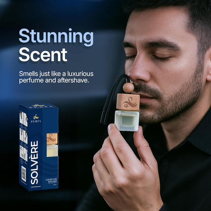 Solvère Car Air Freshener for Men | Perfume Style Freshener with Solvère Fragrance | Strong Freshener with Odour Eliminating Technology with Vent Clip | Car Air Freshener by Perfa