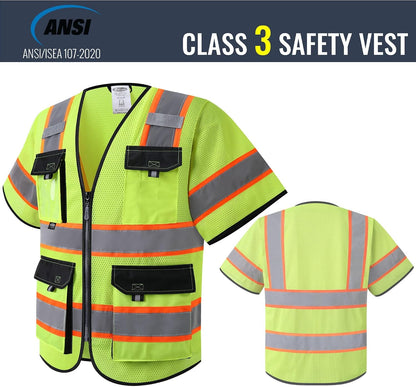 JKSafety Safety Vest for Men Women Hi Vis with Pockets and Cushioned Collar Construction Vest Meet ANSI Standard (BX360)