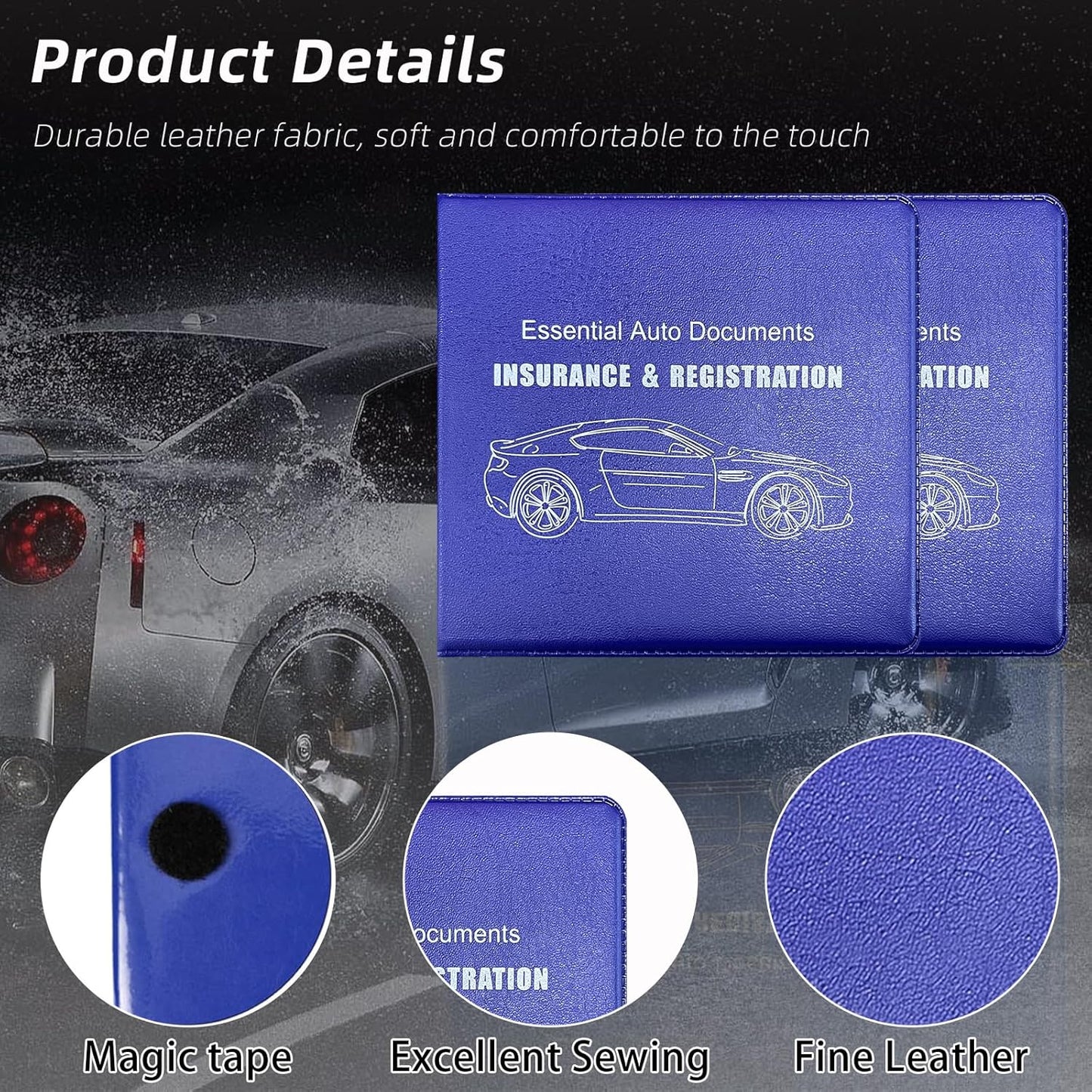 Ziciner Car Registration Insurance Holder, 2Pack Essential Auto Card Document Glove Box Organizer with Touch Fastener, Vehicle Interior Accessories Perfect for Most Car, Truck, SUV (Red/Small Car)