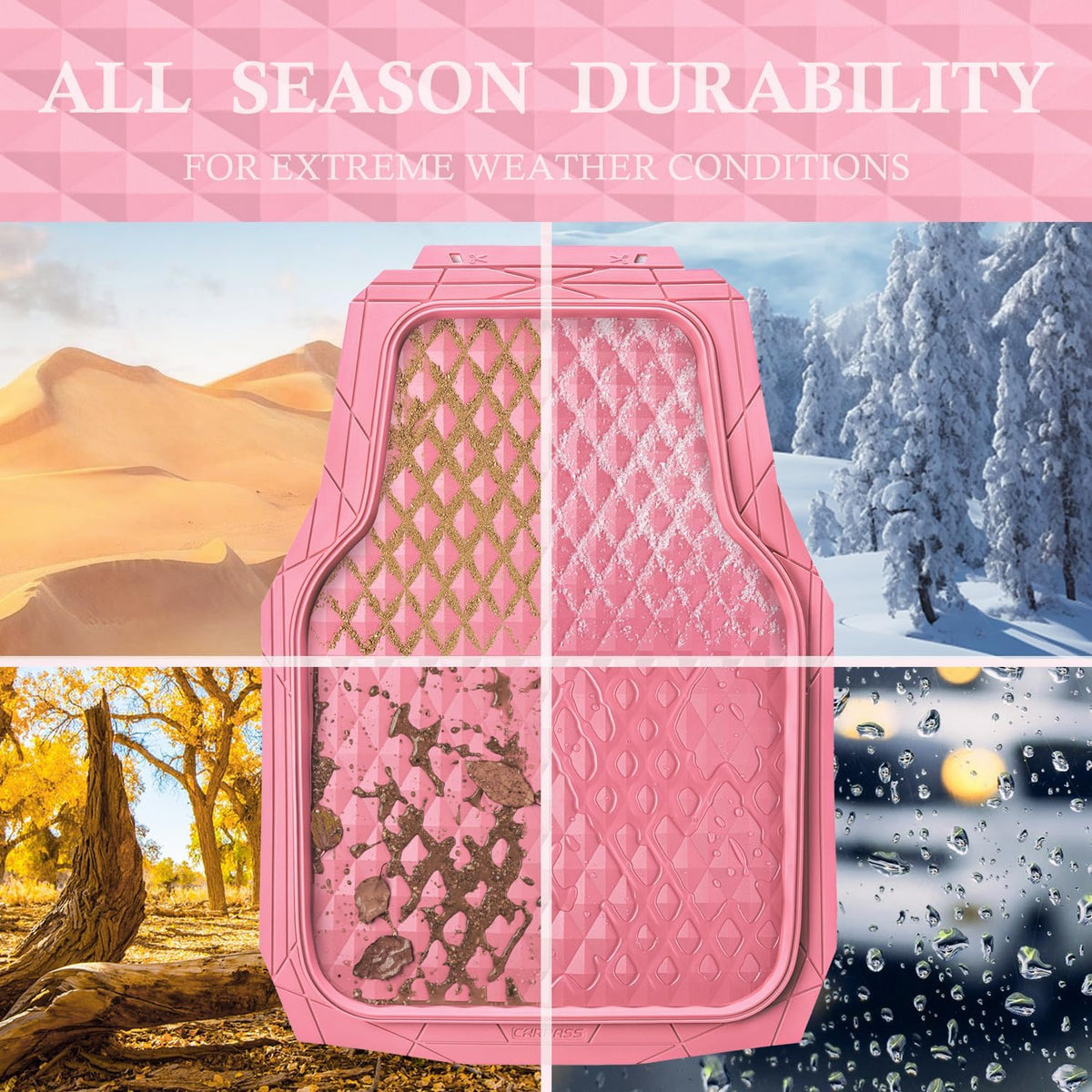 CAR PASS Heavy Duty Rubber Car Mats, Deep Dish All-Weather Floor Mat for Car Full Set Durable Anti-Slip 3D Rhombus Waterproof Trim to Fit Liner Universal Fit Automotive,Sedan,SUV,Truck, 3 Piece Black