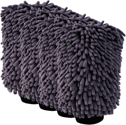 4Pack Scratch-Free Car Wash Mitt with Elastic Wrist Cuff & Waterproof Lining, High-Density Microfiber Mitt for Car Detailing, Protects Hands & Paint,Household Cleaning Glove Set(Grey)