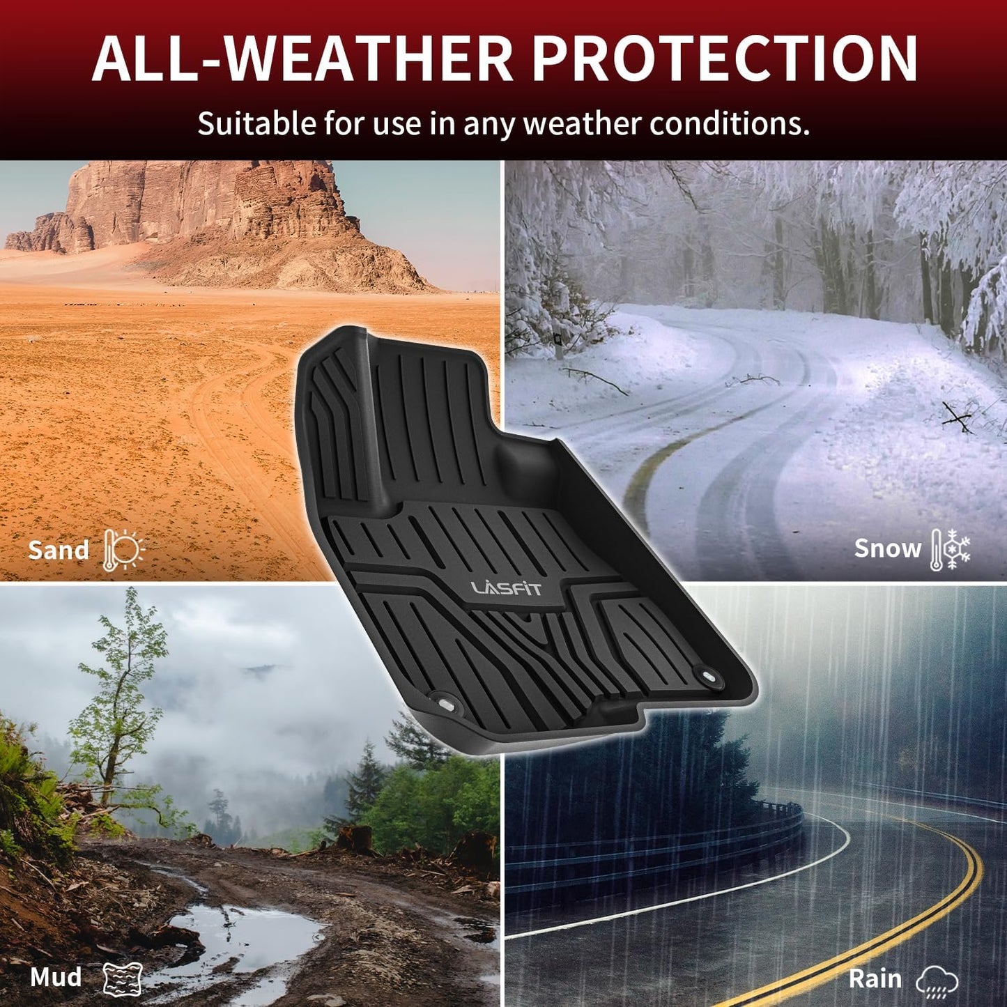 LASFIT Floor Mats for Honda CR-V 2026 2025 2024 2023 (Gasoline & Hybrid & e:FCEV), All Weather TPE Custom Fit Anti-Slip Pet Friendly Car Liners, 1st & 2nd Row Black