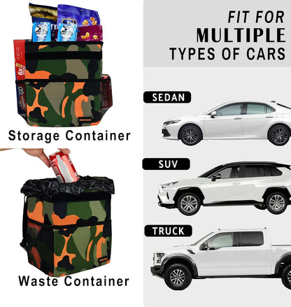 SIBOFUEGO Cute Car Trash Can with Lid – Multipurpose Collapsible Trash Bin for Car, Leak-Proof Organizer, Waterproof Garbage Can with Storage Pockets & Adjustable Straps, 2 Gallons (Black Leopard)