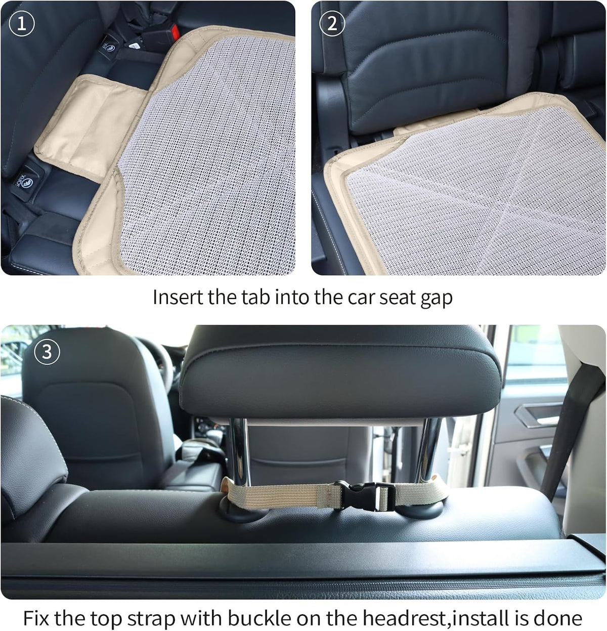 Viaviat Car Seat Protector Leather Waterproof Child Safety Seat Protector Cover with Thick Pad and 2 Large Pockets Durable Kick Mat for All Auto Seat (Beige)
