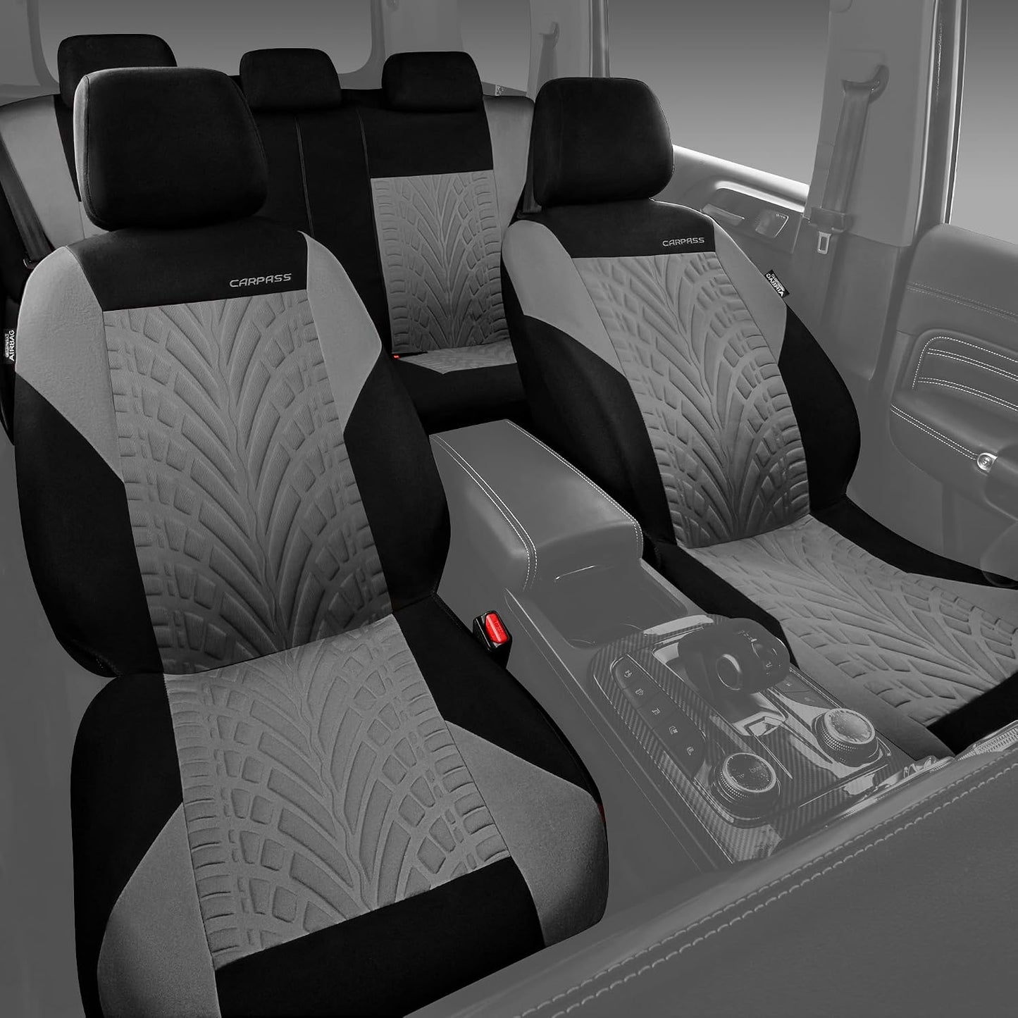 CAR PASS Car Seat Covers Full Sets, Front & Split Rear Bench for Car, 3D Tyre Embossed Automotive Interior Covers, Airbag Compatible, Quick Setup Universal Fit Seat Covers for Car, SUV(Charcoal)