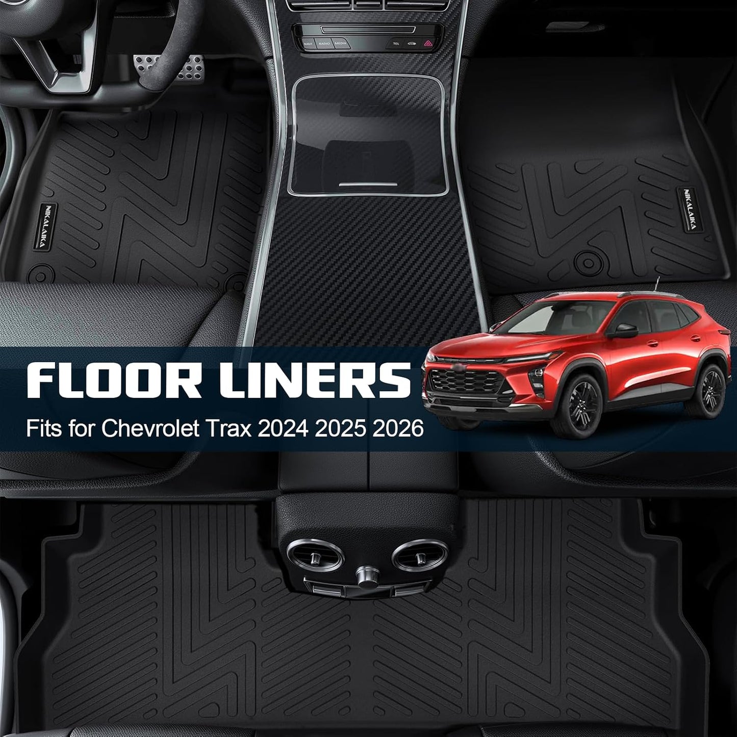 Floor Mats & Cargo Liner & Backrest Mat for 2024 2025 2026 Chevrolet/Chevy Trax All Weather Protection TPE Rubber Full Set Automotive Floor Liners Accessories, Odorless Anti-Slip, Black