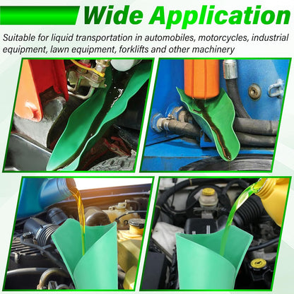 Flexible Oil Funnel, Reusable Flex Funnels for Automotive Use, 14.7 x 6.7 Inch Spill-Free Oil Change Tools for Most Cars, Trucks, Motorcycles (Green)