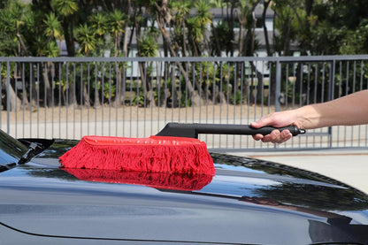 Classic California Car Duster Combo with Black Handles Original Wax-Treated Cotton Mop for Scratch-Free Dust Removal, Includes Mini Dash Duster & Storage Bag for Auto Detailing 86445 | Wax Treated Mop, Attractive Black Handles, Carryin Case
