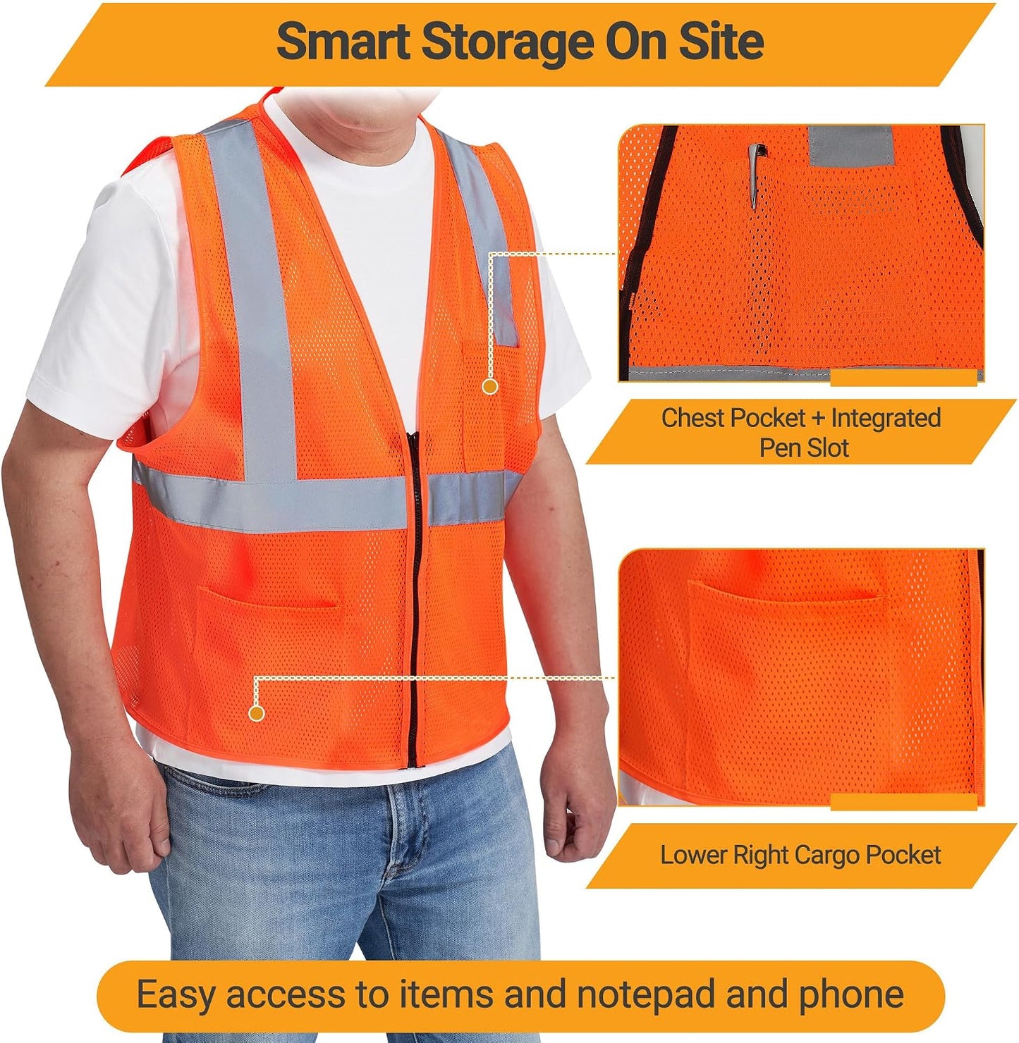 AYKRM 2 Pocket Mesh High Visibility Reflective Safety Vest for men & Women ANSI/ISEA 107 Standards