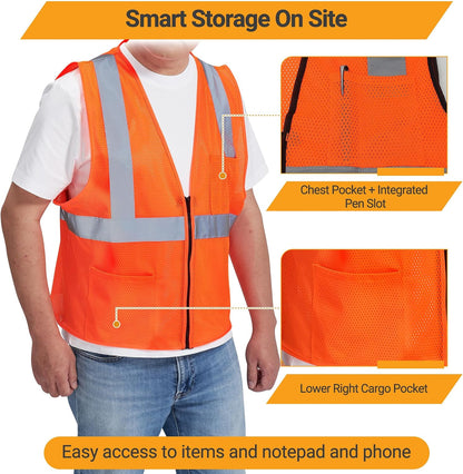 AYKRM 2 Pocket Mesh High Visibility Reflective Safety Vest for men & Women ANSI/ISEA 107 Standards