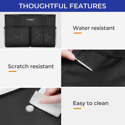 Ytonet Cleaning Caddy, Water Resistant Cleaning Supplies Organizer with Handle & Foldable Divider for Cleaners, Housekeeping Tote for Kitchen & Bathroom, Car Tool Caddy Organizer Bag, Black