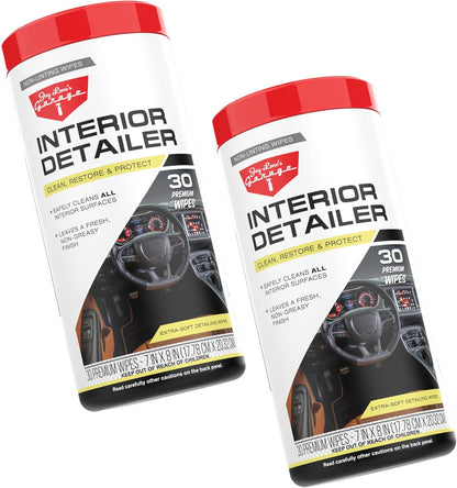 Interior Detailer Wipes for Car; Premium Auto Interior Cleaning Wipes 30-Count; Dashboard, Leather, Vinyl, Plastic, Glass & Steering Wheel Car Interior Cleaner Wipes; Non-Greasy, Streak-Free