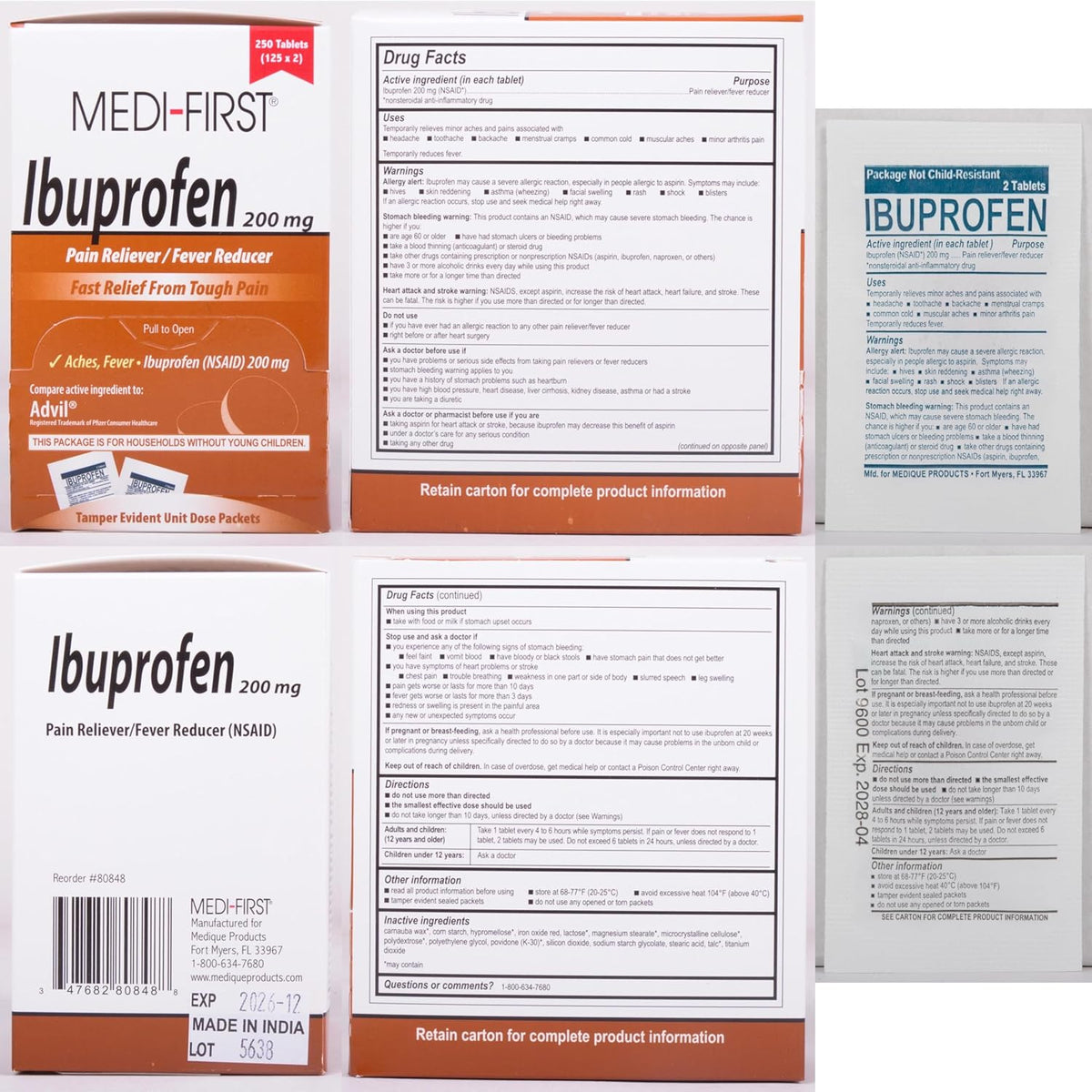 MFASCO - 7 in 1 - Travel Size Medicine Kit - TSA Approved | 28 First Aid Emergency OTC Medicine Packets for Cruise & International Travel | Compact Med Refill for Traveling & Office Assembled in USA
