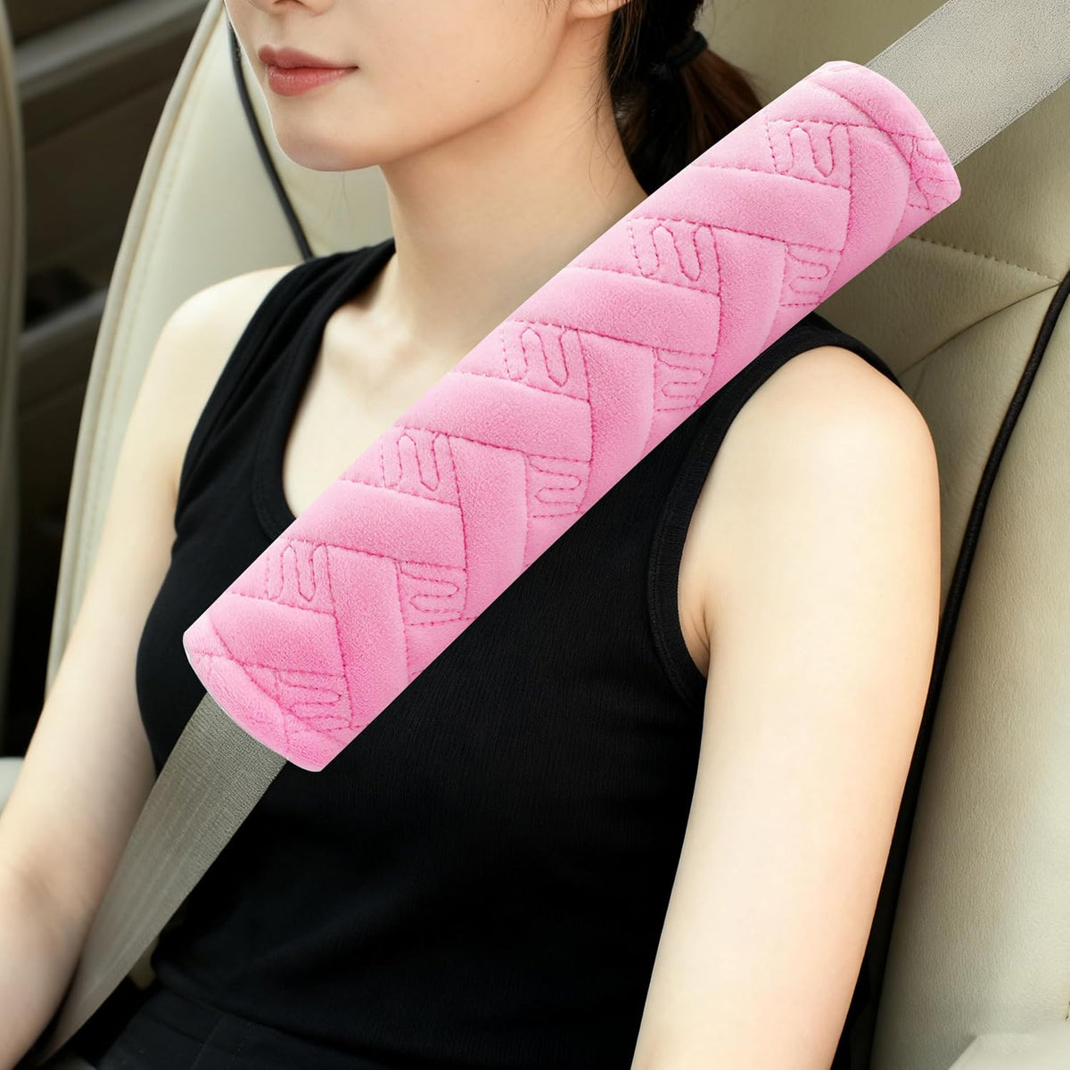 Amooca 2-Pack Soft Seat Belt Covers Universal Car Shoulder Pad Cushions with Braid Pattern for Comfortable Driving & Bag Strap Protection Red