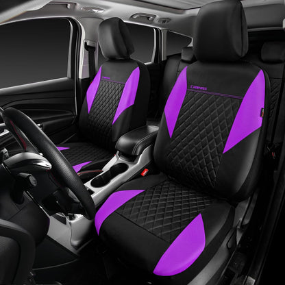 CAR PASS Quilting Leather Seat Cover Two Front Seats Only, Universal Fit Automotive Front Seat Covers Waterproof Deluxe PU Premium Vinyl Luxury for Cars Sedan Van SUV Airbag Compatible 2 Pieces,Black