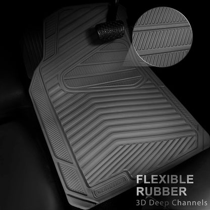 CAR PASS Rubber Car Mats, Waterproof Car Floor Mats All Weather,Car Mat Full Set 3 Piece, Automotive Floor Mat Trim to Fit for Cars Sedans SUVs Trucks, Anti-Slip Easy Clean, All Black