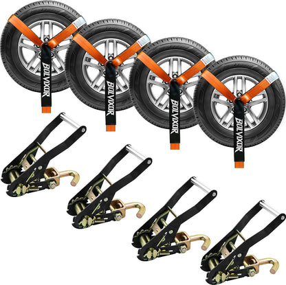 4 Pack Car Tie Down Straps for Trailers 2" x 96" - 9900LBS Break Strength - Tire Ratchet Straps with J Finger Hooks for Hauling UTV, SUV, Truck, Any Cars