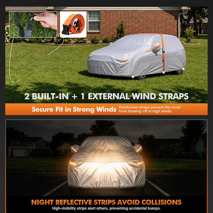Car Cover Waterproof All-Weather,Heavy-Duty Outdoor Full Exterior Automobiles Sedan/Coupe (Length 186-193 inch) with Windshield Sun Shade Universal Fit Toyota Camry, Tesla Model 3, Accord etc
