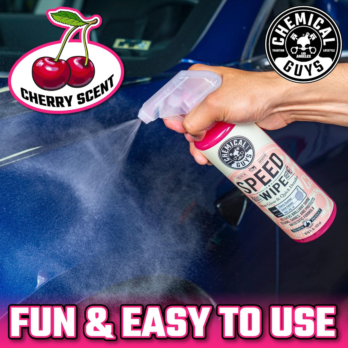 Chemical Guys Speed Wipe Quick Detailer - High Gloss, Streak-Free Shine, Detail Spray for Cars, Trucks, Motorcycles, RVs, and More, Safe on Paint, Glass, Wheels, and Trim, Cherry Scent, 128 fl oz