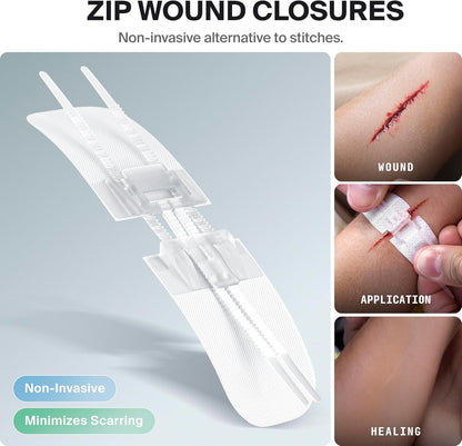 SurviveX Large Pro First Aid Kit for Car, Travel & Home - Emergency Kit for Hiking, Camping, Backpacking and Outdoors - Includes Zip Stitch Wound Closure Strips