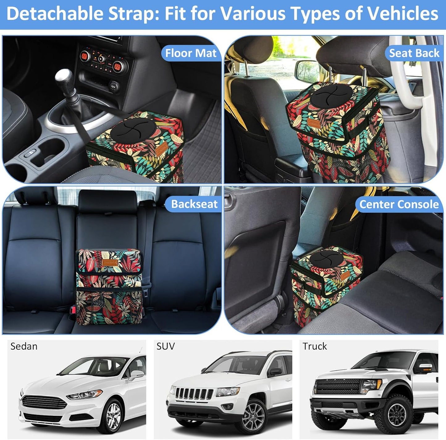 ELONGRIVER Car Trash Can Bin for Back Seat Leak Proof, Cute Car Trash Bag Hanging, Vehicle Trash Can for SUV Truck Van, Automotive Garbage Cans Front Seat Black