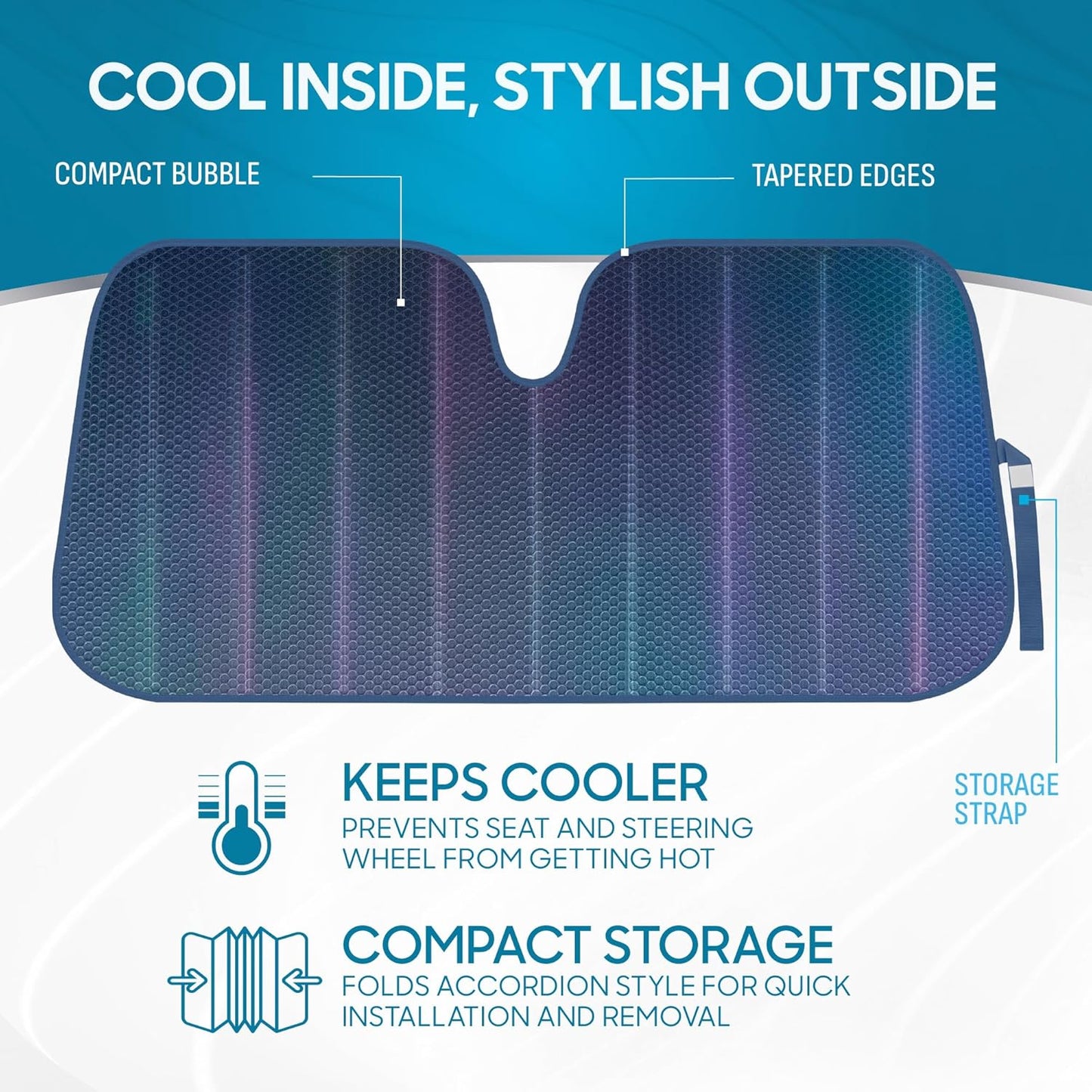 Iridescent Matte White Front Windshield Sunshade-Accordion Folding Auto Shade for Car Truck SUV-Blocks UV Rays Sun Visor Protector-Keeps Your Vehicle Cool- 58 x 27 in