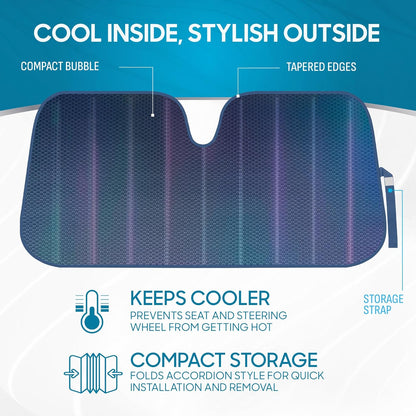 Iridescent Matte White Front Windshield Sunshade-Accordion Folding Auto Shade for Car Truck SUV-Blocks UV Rays Sun Visor Protector-Keeps Your Vehicle Cool- 58 x 27 in
