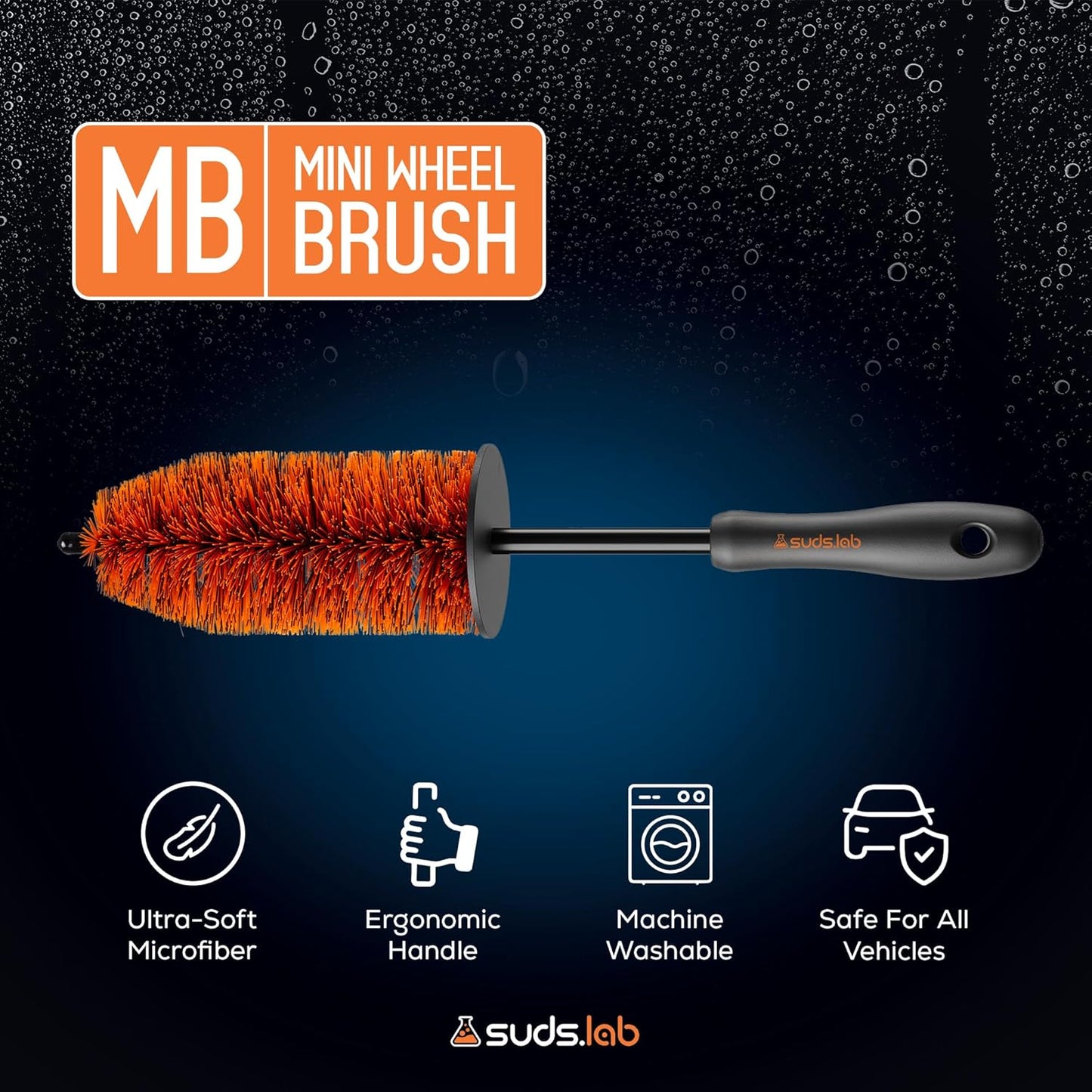 Suds Lab WB Premium Detailing Wheel Brush for All Vehicle Types – 17.7" Ultra-Soft and Scratch-Free Reusable Rim, Wheel, and Tire Brush for Deep Cleaning
