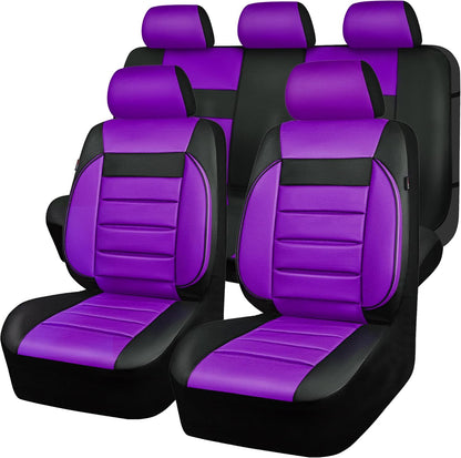 CAR PASS Faux Leather Car Seat Covers Front Seats Only, 3D Foam Support Car Seat Covers, Universal fit for Trucks Vans SUVs Sedans Automotive Comfortable, Airbag Compatible 2 Pieces Front Solid Black