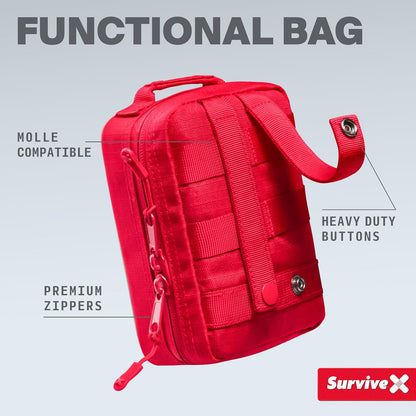 SurviveX Small First Aid Kit for Car, Travel & Home - Emergency Kit for Hiking, Camping, Backpacking and Outdoors - Includes Zip Stitch Wound Closure Strips