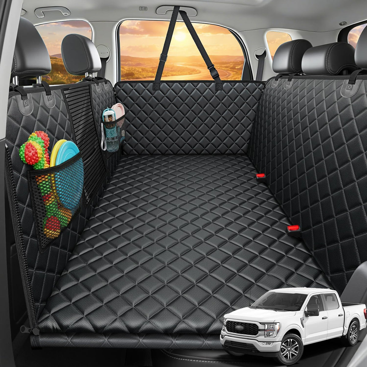 URPOWER 2026 Upgraded Back Seat Extender for Dogs - Large Hard Bottom Dog Car Seat Cover Holds 550lbs, Waterproof Dog Hammock Pet Bed with High-Density Foam Non-Slip Backseat Protector