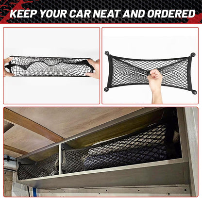 RED WOLF 2 Pcs Universal Cargo Net Pocket Elastic Mesh Netting Car Mesh Pouch for Trunk RV Boats Home Cargo Storage Mesh with Screws and Hooks (25.6'' x 9.8'')