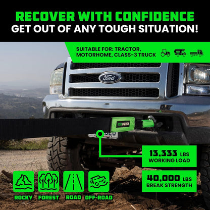 Rhino USA Recovery Tow Strap (3" x 20') - 31,518lb Break Strength - Emergency Recovery Strap Tow Rope for Truck, UTV, ATV & More - Heavy Duty Towing Strap for Offroad 4x4 Use - Compatible with Jeep